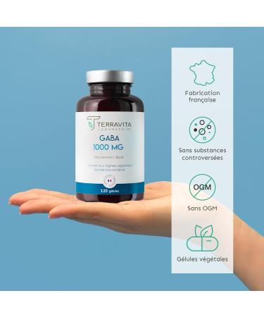 GABA 1000 mg | 120 Capsules | 100% Pure without Excipients | Fights Stress and Nervousness | Promotes a Positive Mood and a Restful Sleep | 2 Month Cure | Made in France Terravita - Buy Online on GoSupps.com