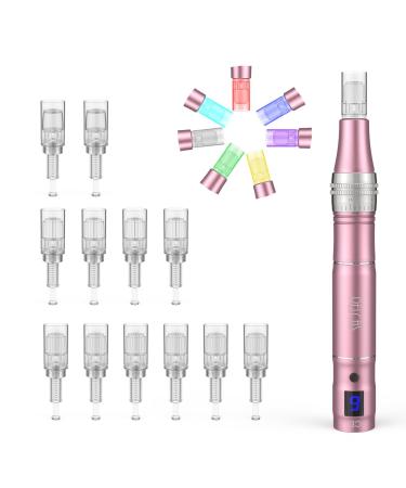 Pelcas derma microneedling pen with 7 model LED light and 9 speed levels Micro Needle Roller 0-2.5mm Electric Antric Antic Skin Device Folding Stretch Acne hair loss Pore size 12 pieces needle rose gold 1 - Buy Online on GoSupps.com