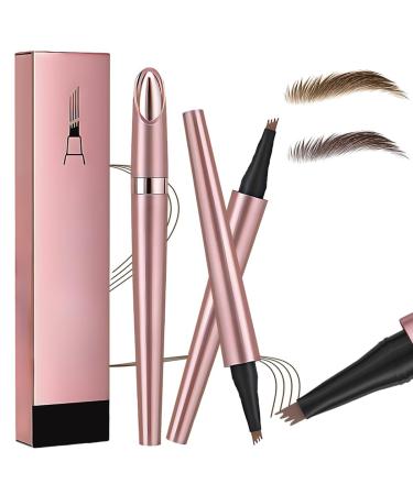 Magic Eyebrow Pencil 4-Tipped Precise Brow Pen 3D Waterproof Microblading Eyebrow Pencil Contouring Pen Waterproof Natural Fine Stroke Magic Eyebrow Pencil for Women and Gril (Light Brown) Dark Brown+light Brown