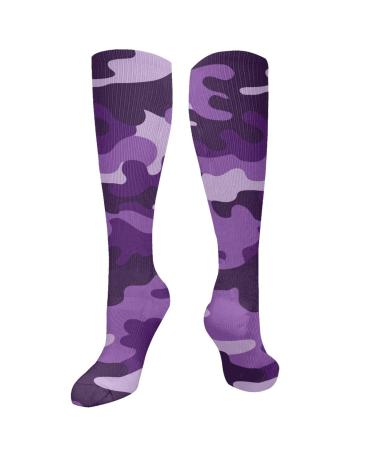 Violet camo compression socks for women and men.Circulation 15 20 mmHg is the best support for sporty running and cycling