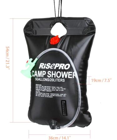 RISEPRO Solar Shower Bag 5 Gallons/20L with Temperature Indicator - Hot Water 45C for Camping, Hiking, Climbing | C1004 - Buy Online on GoSupps.com