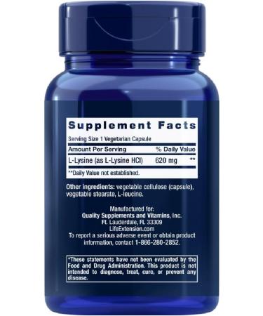 Life Extension L-Lysine 620mg 100 Veggie Capsules - Immune Support and Wellness - Buy Online on GoSupps.com