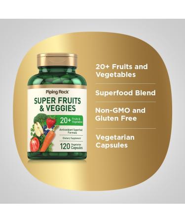 Piping Rock Fruits and Veggies Supplement | 120 Capsules | Plus 20 Fruit and Vegetables | Antioxidant Superfood Formula | Daily Multivitamin | Vegetarian Non-GMO Gluten Free - Buy Online on GoSupps.com