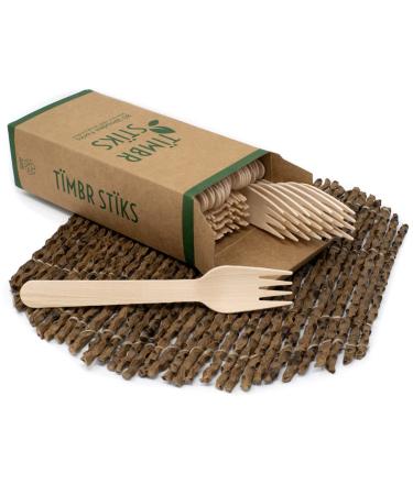 TIMBR STIKS 80 Disposable Wooden Forks With Zero Plastic Packaging Wood 160mm Birch Forks