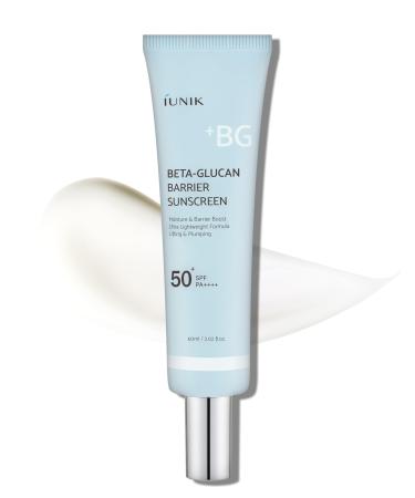 IUNIK Beta-Glucan Water Barrier Moisture Daily Sunscreen Matte & No White Cast SPF 50+ PA++++ Vegan Lifting & Plumping Moisturizing Daily Sun Cream for Dry Oily Sensitive Skin Korean Skincare 1