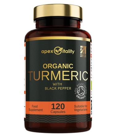 Organic Turmeric Supplement - High Strength Tumeric 700mg and Organic Black Pepper 10mg - Fast-Absorbed Antioxidant Turmeric Supplement - Made in Britain - Certified Organic - 120 Vegan Capsules