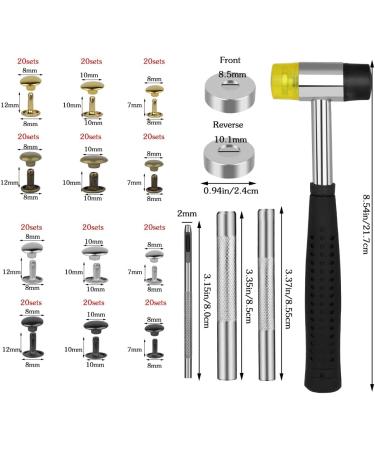 240 Sets TLKKUE Double Cap Leather Rivets Kit with Rubber Hammer - DIY Craft Tool for Clothes, Shoes Decoration and Repair - Buy Online on GoSupps.com