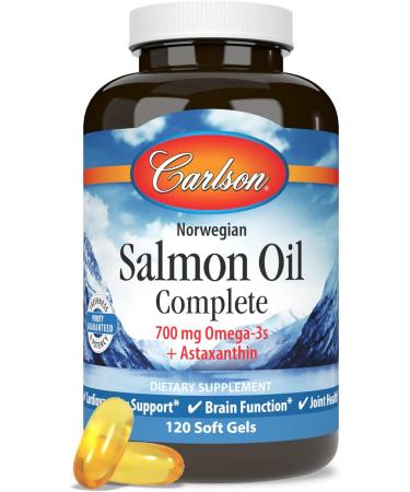 Carlson - Salmon Oil Complete 700 mg Omega-3s + Astaxanthin Cardiovascular Support Brain Function & Joint Health 120 soft gels - Buy Online on GoSupps.com