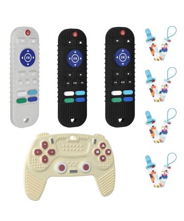 X-KIDS 4-Pack Silicone Baby Teething Toys Remote Control Teether Toys Gamepad Teething Toys with 4 Pacifier Clips