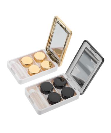 Ultechnovo 2 set boxes in mirror color glasses box glasses case cleaning kit cleaning sets Cosmetics Practical contact lens container suite deliveries container black 9x6.1x2.5cm