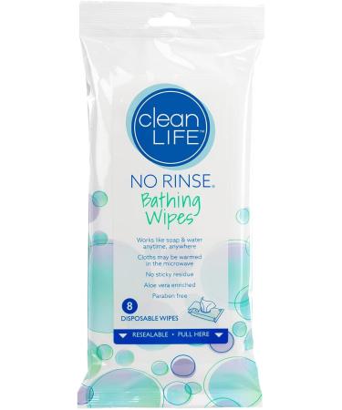 No-Rinse Bathing Wipes by Cleanlife Products (5 Pack), Premoistened and Aloe Vera Enriched for Maximum Cleansing and Deodorizing - Microwaveable, Hypoallergenic and Latex-Free (8 Wipes)