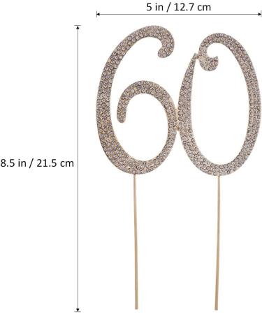 TOYMYTOY 60 Cake Topper for 60th Birthday Party or Anniversary Crystal Rhinestones Decorative Cake Topper for Party Supplies (Gold) - Buy Online on GoSupps.com