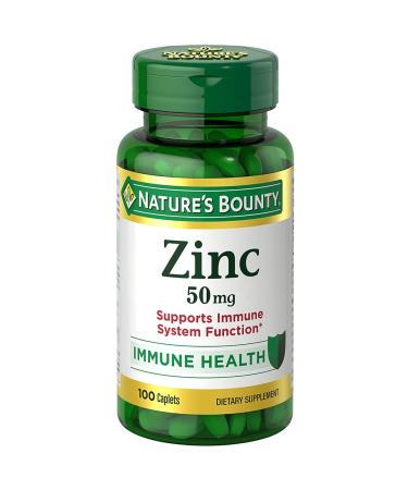 Nature's Bounty Zinc 50 mg Caplets, Unflavored, 100 Count, Pack of 2 Unflavored 100 Count (Pack of 2)
