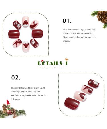 Christmas False Nails - Red Press on Nails with Snowflakes, Elk, and Snowman Design (24pcs) - For Women and Girls - Buy Online on GoSupps.com