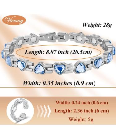 Vicmag Titanium Steel Lymphatic Drainage Magnetic Bracelet for Women - Ultra Strength Adjustable Bracelet with Removal Tool and Gift Box - Blue Heart Crystal - Buy Online on GoSupps.com