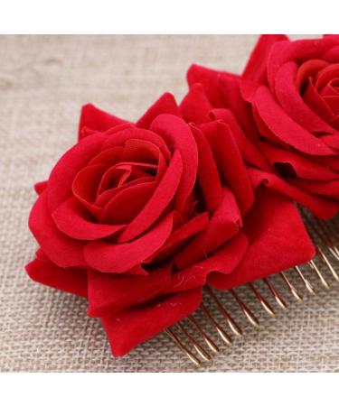 ibasenice Red Garland Hair Flowers Clips- Flamenco Dancer Hairpins Floral Hair Accessory 3D Rose Flower Hair Comb Headpieces Wedding Hair Clip Headwear Barrette Bride Accessories - Buy Online on GoSupps.com