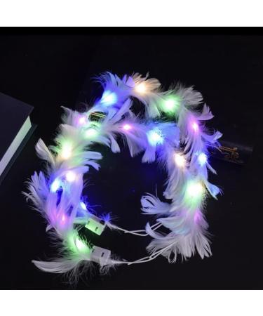 LEEMASING LED Feather Wreath Crown Headband Light-Up Angel Halo Headband For Wedding Christmas Halloween Valentine's Day (Colorful) - Buy Online on GoSupps.com