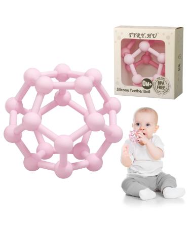 Baby Teethers Toys Silicone Soft Ball Easy to Hold Teether for Sensory Ball Exploration & Teething Stress Relief Molar Ball Soothing Teether Toy Baby Ball for Ages 0 Months+ Teether Ball-Pink