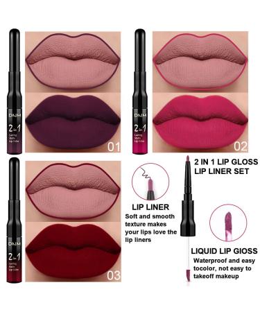 3Pcs Black Red Matte Lip Liner Pencil and Liquid Lipstick Set - Long Lasting & Waterproof 24-Hour Wear in Dark Red, Purple, Rose Pink - Original Matte Lipstick Set for Women - Buy Online on GoSupps.com