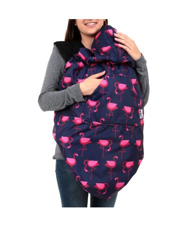 BundleBean - Babywearing Fleece Lined Cover - Waterproof Cover for All Weathers - Sling Cover Fits All Size Slings & Carriers (Navy Flamingo) multicolour