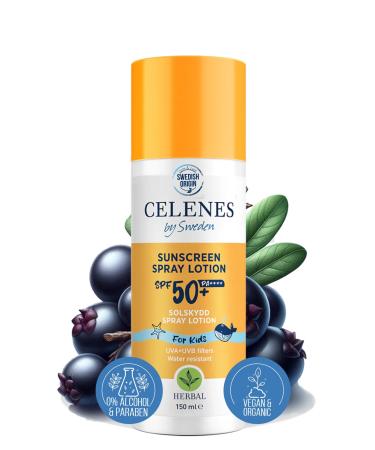 Celenes by Sweden Sun Protection Spray SPF50 for Children - Gentle on Sensitive Skin | Mineral Protection for All Skin Types | Waterproof No Perfumes/Parabens or Alcohol | Herbal Formula - 150 ml