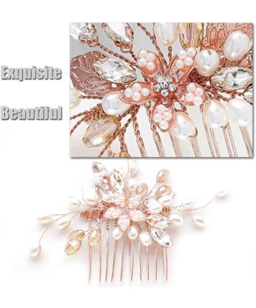 Bride Wedding Hair Comb Rhinestone Hair Clip Pin Pearl Bridal Headpiece for Women and Girls Rose Gold - Buy Online on GoSupps.com