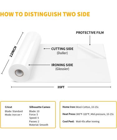VinylRus White Heat Transfer Vinyl Roll - 12 x 35ft for Silhouette Cameo & Cricut - Buy Online on GoSupps.com