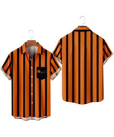 Mens Halloween Retro Color Block Bowling Shirt - Cute Pumpkin Print - 3X-Large - Buy Online on GoSupps.com