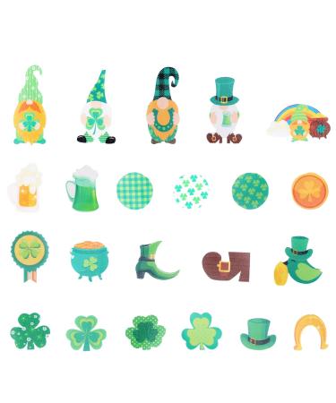 St Patrick's Day Cupcake Toppers Stickers Multi-pieces Cake Decorations Shamrock Theme Party Favors Supplies Various Shapes and Patterns (B)