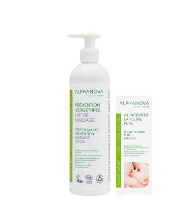 Alphanova | Pure Lanolin 40 ml + Anti-Stretch Mark Massage Milk 400 ml | Protects and Soothes Nipples | Moisturizing and Soft