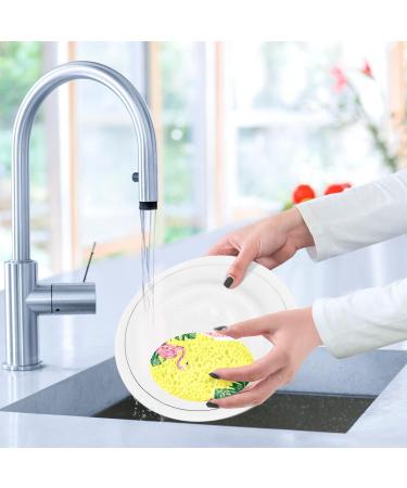 3-Pack Cleaning Kitchen Sponges Oval Pink Tropical Leaf Flamingo Kitchen Cellulose Dishwashing Wood Pulp Cotton one sizex3 Pink - Buy Online on GoSupps.com