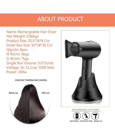 Wireless Hair Dryer Cordless Portable Blow Dryer with Charge Base 5000mAh Rechargeable Battery Fast Charge Hot & Cold Wind for Travel/Outdoor/Home - Buy Online on GoSupps.com