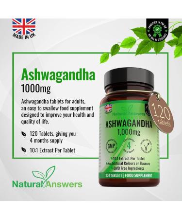 120 x Ashwagandha 1000mg Tablets | High Strength Vegan Formula | UK Made | 4 Month Supply - Buy Online on GoSupps.com
