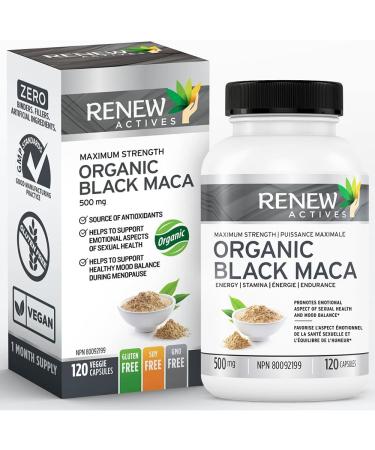 Renew Actives Organic Black Maca Supplement A Natural Source of Antioxidants Promotes Healthy Well-being Hormone & Mood Balance and Energy Boost 120 Vegan Capsules. 120 count (Pack of 1)
