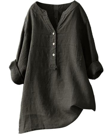Women Linen Shirts Casual Short Sleeve V Neck Blouses Button Ladies Work Loose Fit T Shirt Retro Vintage Summer Tee Tops 4211-qppoj-f-darkgray M - Buy Online on GoSupps.com