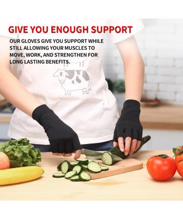 Copper Compression Fingerless Arthritis Gloves - Pain Relief for Arthritis & Carpal Tunnel - 1 Pair Medium Black - Buy Online on GoSupps.com