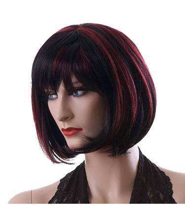 Shop Short Curly Bob Wig for Women - Red & Black Synthetic Afro Cosplay Hair - 80s Anime Party Style - Buy Online on GoSupps.com