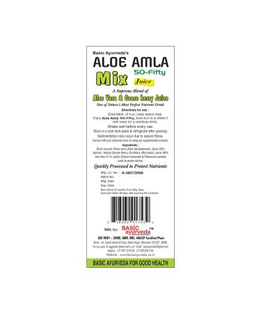 Basic Ayurveda Aloe Vera & Amla Herbal Mix Juice | 32.46 Fl Oz (960ml) - Buy Online on GoSupps.com