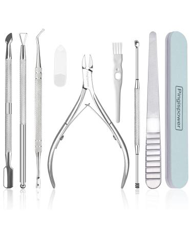 9PCS Cuticle Trimmer with Cuticle Pusher Set, Pingispower Professional Cuticle Nippers Cuticle Cutter and Cuticle Remover Tool, Premium Stainless Steel Cuticle Scissors Care Kit for Nails