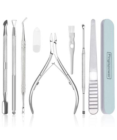 9PCS Cuticle Trimmer with Cuticle Pusher Set, Pingispower Professional Cuticle Nippers Cuticle Cutter and Cuticle Remover Tool, Premium Stainless Steel Cuticle Scissors Care Kit for Nails