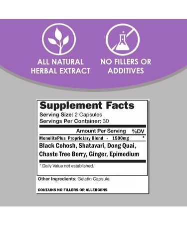 VH Nutrition MENOLITE+ | Menopause Supplement for Women | Maximum Strength Hormonal Support & Hot Flash Relief | Natural Symptom Relief Formula | 60 Capsules - Buy Online on GoSupps.com