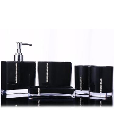 Buy Black 5-Piece Acrylic Bathroom Accessories Set | Stylish Bathing Mug & Toothbrush Holder | International Shipping Available - Buy Online on GoSupps.com