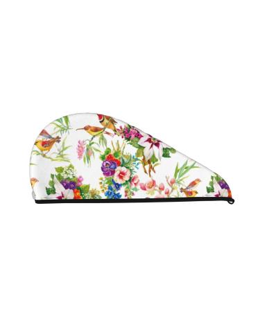 Birds and Flowers Microfiber Hair Towel Soft Super Absorbent Hair Towel Wrap for Women Coral Velvet Quick Dry Hair Cap for Long Curly and Thick Hair