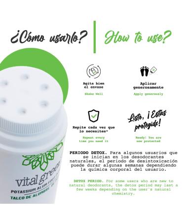 Vital Green Natural Powder Deodorant of Crystal Stone Alum (Potassium) - Unscented - Body or Feet Use - 100 g - 3.53 oz (2 Units) - Buy Online on GoSupps.com
