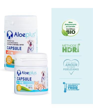 ALOEPLUS Cats and Dogs Capsules - Energetic and Detoxifying Food Supplement with Organic Aloe Arborescens Strengthens the Natural Defenses of Cats and Dogs 60 Capsules - Buy Online on GoSupps.com