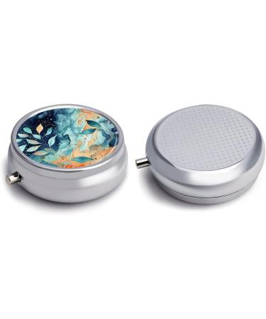 Round Watercolor Pattern Pill Box - 3 Compartment Portable Medicine Organizer | Decorative Metal Pocket Pill Case - Style 12 - Buy Online on GoSupps.com