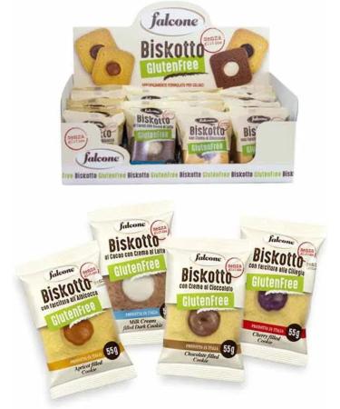 Falcone | Biskotto | Assorted Gluten-Free Biscuit Box | 24 Gluten-Free Biscuits: Cocoa Milk Cream Cherry and Apricot Flavors - 1320 g - Buy Online on GoSupps.com