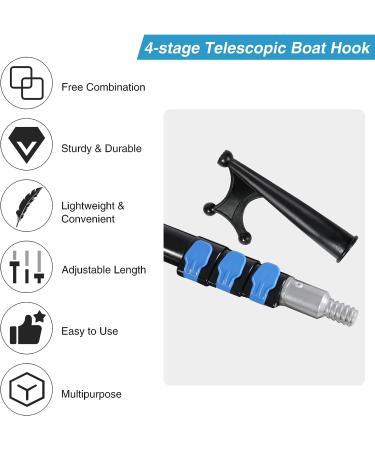 Lineslife Boat Hooks Floating | Telescoping 12ft Extendable Push Hook Pole | Lightweight Aluminum | Non-Slip Black - Buy Online on GoSupps.com