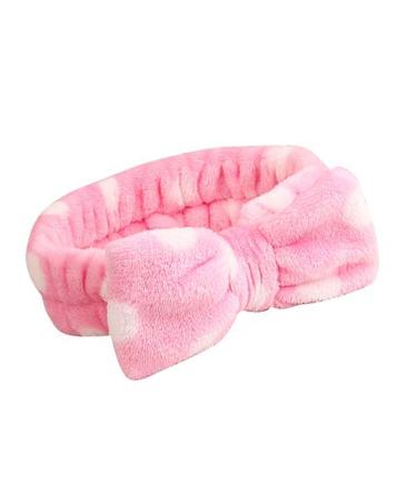 HEIGOO Makeup Headband Soft Coral Fleece Bow Decoration SPA Headband Gifts for Women Washing Beauty(Pink)