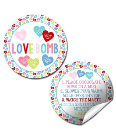 Love Bomb Candy Heart Themed Hot Cocoa Bomb Sticker Labels for Valentine's Day  Total of 40 2 Circle Stickers (20 sets of 2) by AmandaCreation